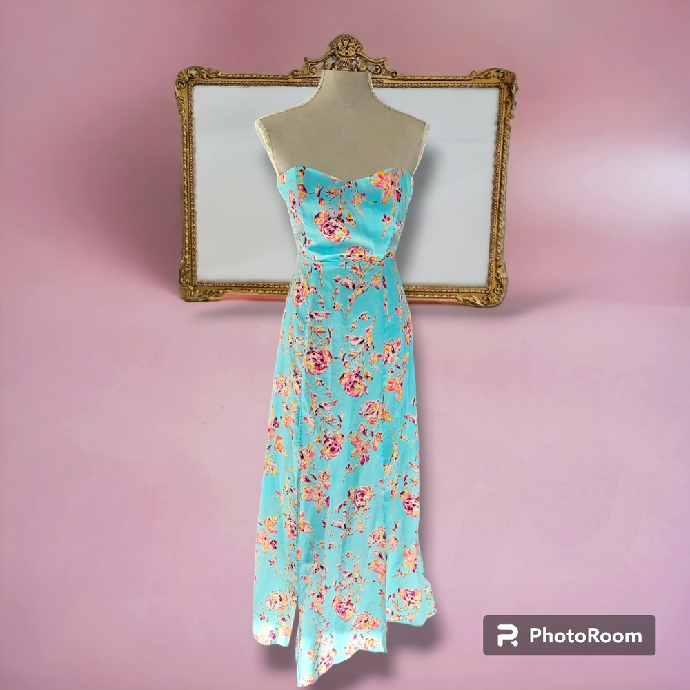Lioness | Spring Floral Dress w corset lining Strapless & 2 splits | Size S - XS - Picture 1 of 3